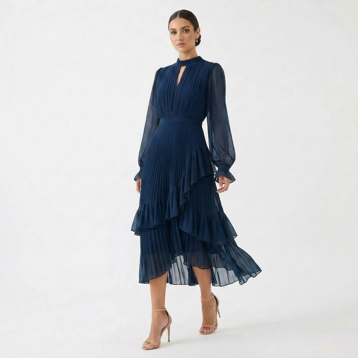 Melanie - Vestido con pliegues y mangas anchas