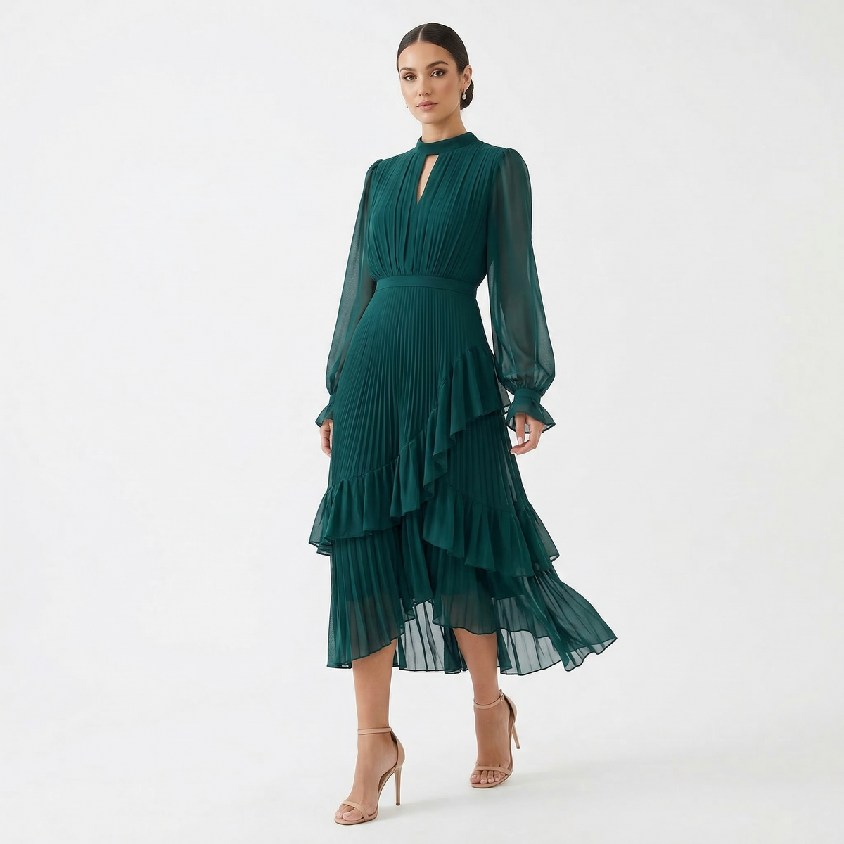 Melanie - Vestido con pliegues y mangas anchas
