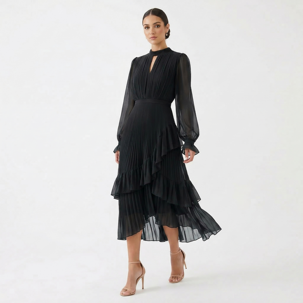Melanie - Vestido con pliegues y mangas anchas