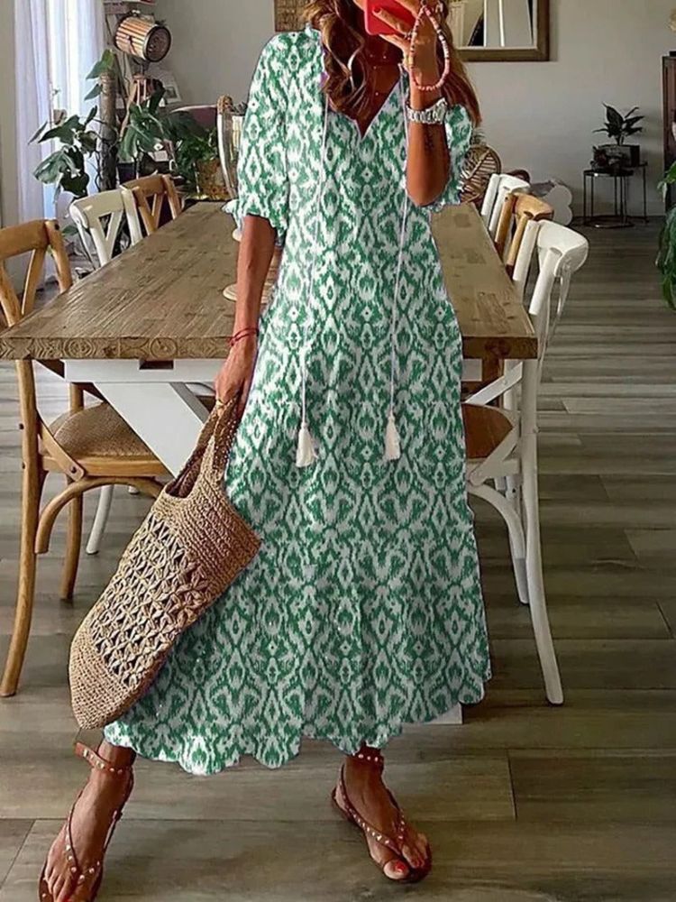 Kleoniki - Elegante vestido maxi de terciopelo con flores