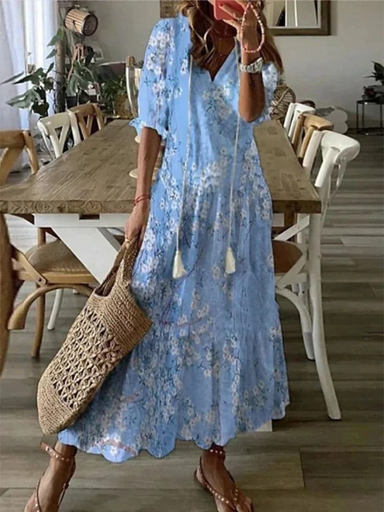 Kleoniki - Elegante vestido maxi de terciopelo con flores