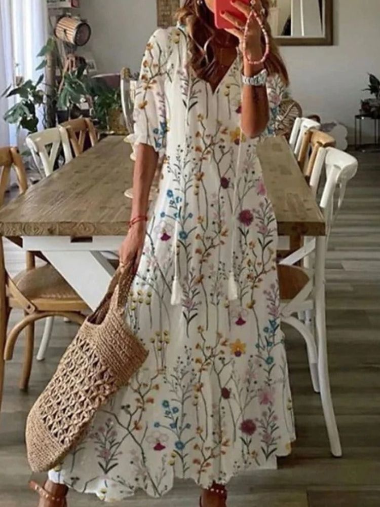 Kleoniki - Elegante vestido maxi de terciopelo con flores