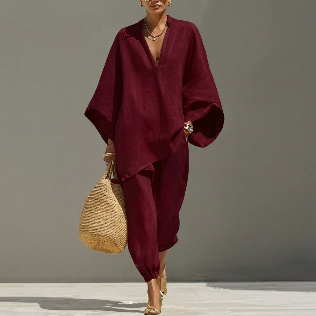 Marina - Conjunto de Ropa Diaria de Dos Piezas con Escote en V para Mujeres