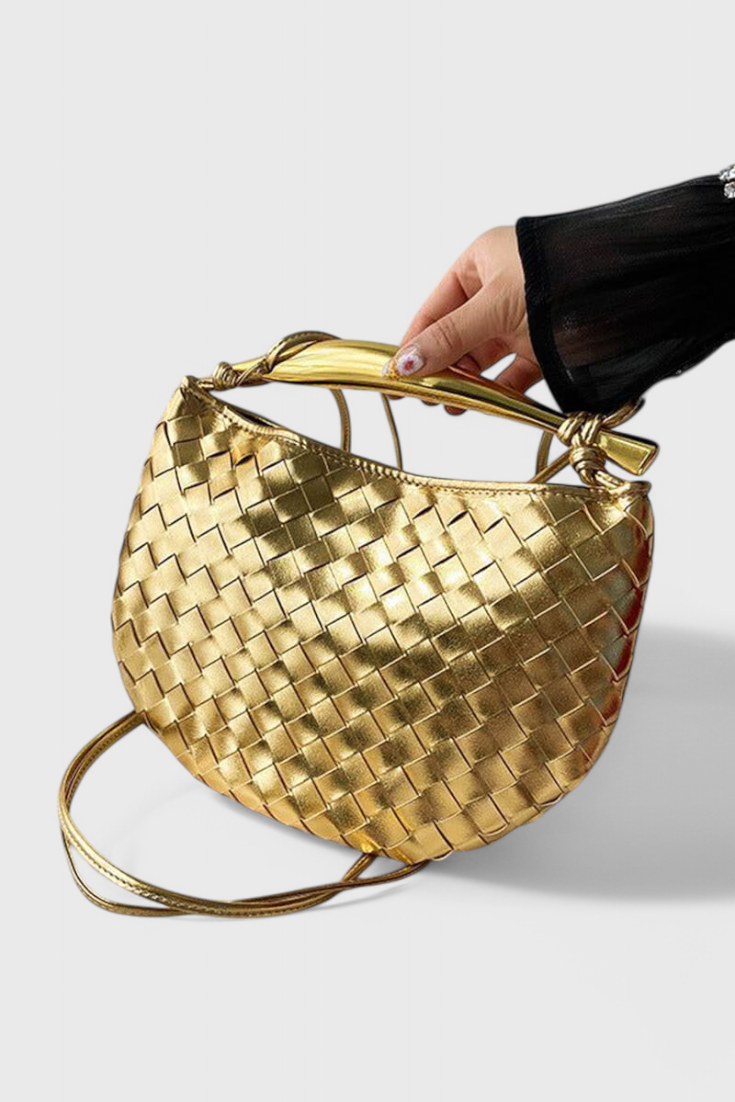 Bolso Woven Gerda con Asa Dorada